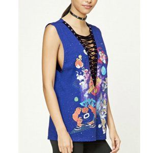 *Forever 21 Space Jam Blue Looney Tunes Lace-Up Tank Top